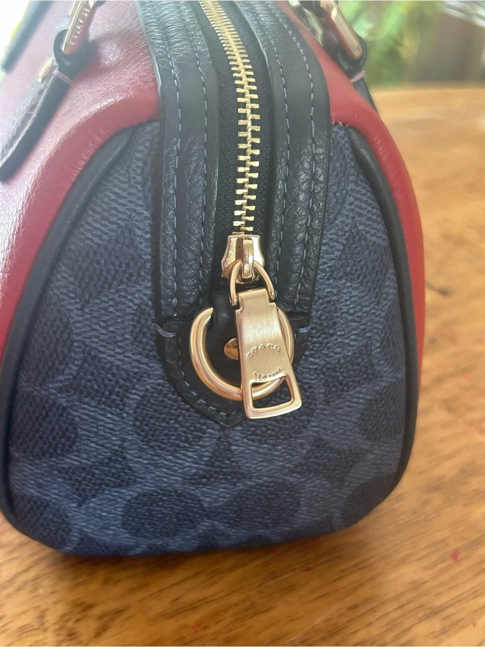 Coach ROWAN Red and Blue Pebbled Leather Mini Satchel with Gold Hardware - Picture 6 of 9